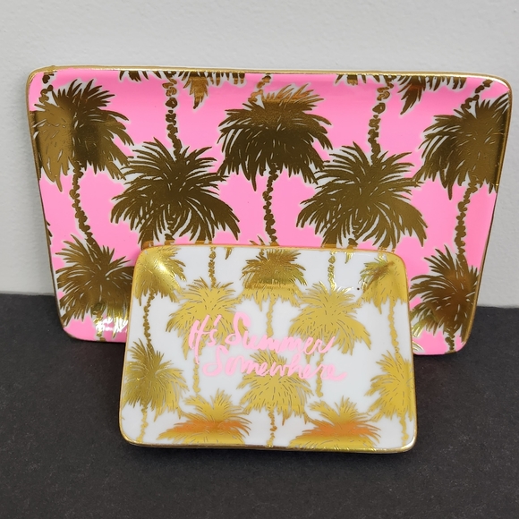 Lilly Pulitzer Other - Lilly Pulitzer Trinket Trays Ceramic Pink/Gold Palm Trees It's Summer Somewhere